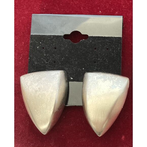 Vintage Signed GIVENCHY PARIS NEW YORK Chunky Large 80s Silver Clip-On Earrings - Picture 1 of 6